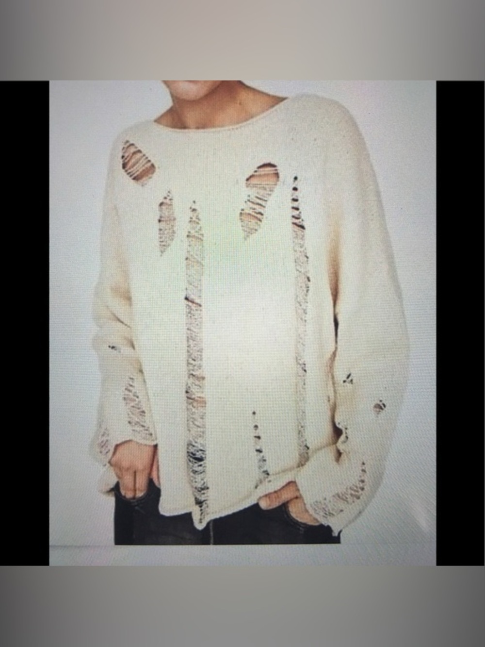 Zara Women's Size L Ivory Knitwear Ripped Sweater